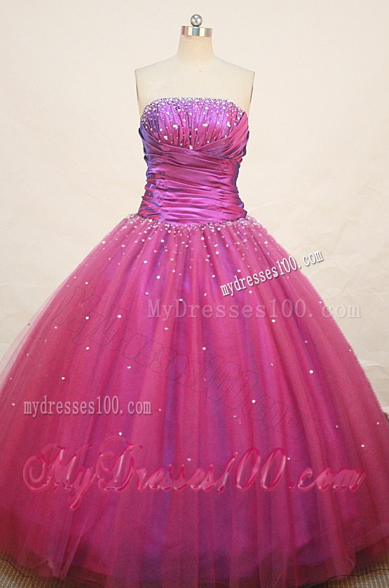 Simple Fuchsia Beading Ruche Puffy Quinceanera Dresses for City Girls